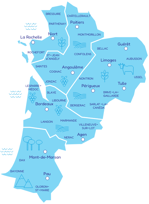 Carte territoires Nouvelle Aquitaine