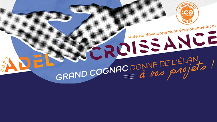 poignée de mains avec en toute lettre le nom ADEL croissance - fond bleu