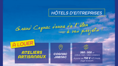 Ciel bleu avec encadré inquant nos annonces pour des locaux à louer