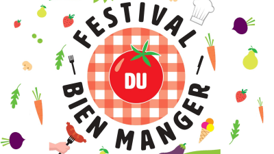 Des fruits et des légumes illustrés avec intitulé du festival bien manger