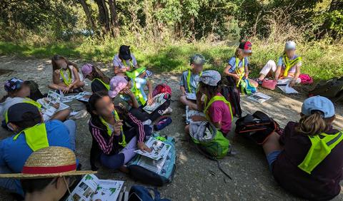 Groupe d'enfants dans un paysage naturel 