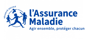 logo CPAM - cercle avec des personnes sous forme d'illustration- couleur bleue- un bébé, un enfant, un adulte, une personne agée