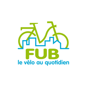FUB-logo-un vélo vert et un décor de ville