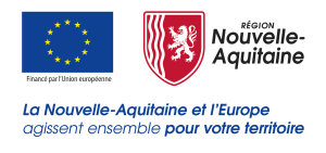 Bloc de logo de l'Europe - drapeu bleu avec étoiles - et blason rouge pour le logov de la NOuvelle Aquitaine