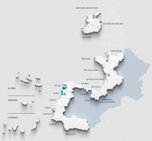 carte-interreg-présentant les différents partenaires sur une carte 