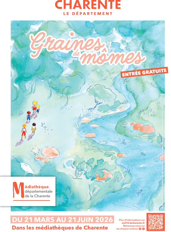Affiche du festival Graines de Momes avec paysage en aquarelle 