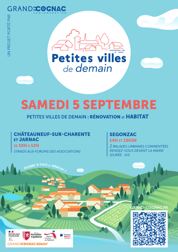 Paysage rural en illustration avec ciel bleu et indication des différents rdv proposés le 5 septembre 